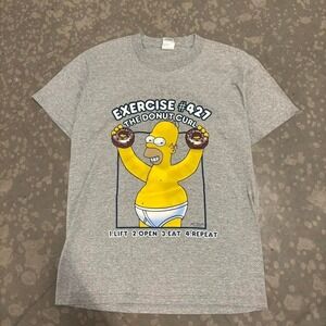 Vintage 2002 Simpsons Homer Donut Curl T Shirt Gray Delta Pro Weight Size M